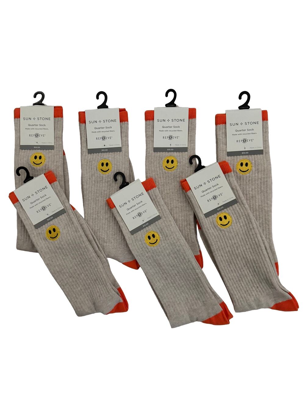 Sun+Stone Men's Socks Lot of 7 Smiley Face Quarter Socks Sock Size 10-13 NEW